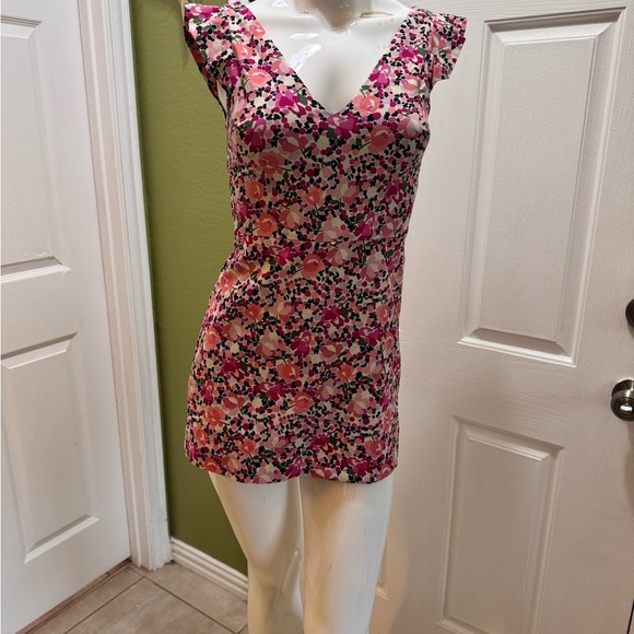 Zara Pink and Red Sheath Mini Dress V-Neck Flutter Sleeves - Picture 1 of 15